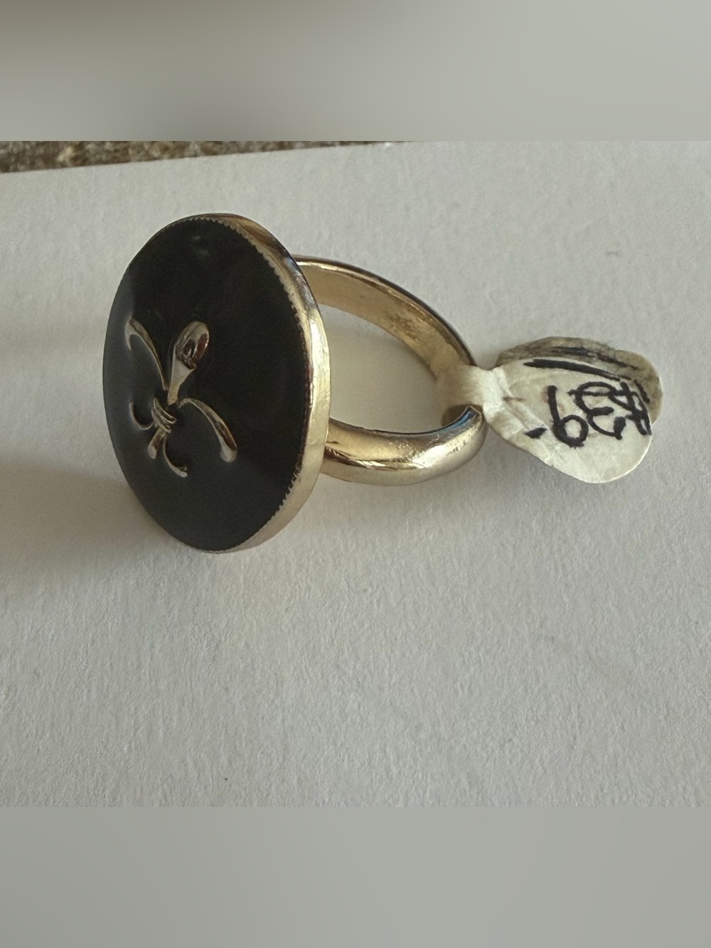 Black Enamel Fleur-de-Lis Gold Ring